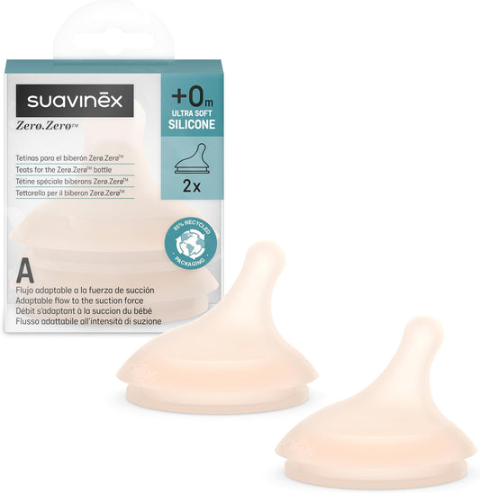 SUAVINEX Zero Zero dudlík na láhev (A) Přizpůsobitelný průtok 0m+ x2