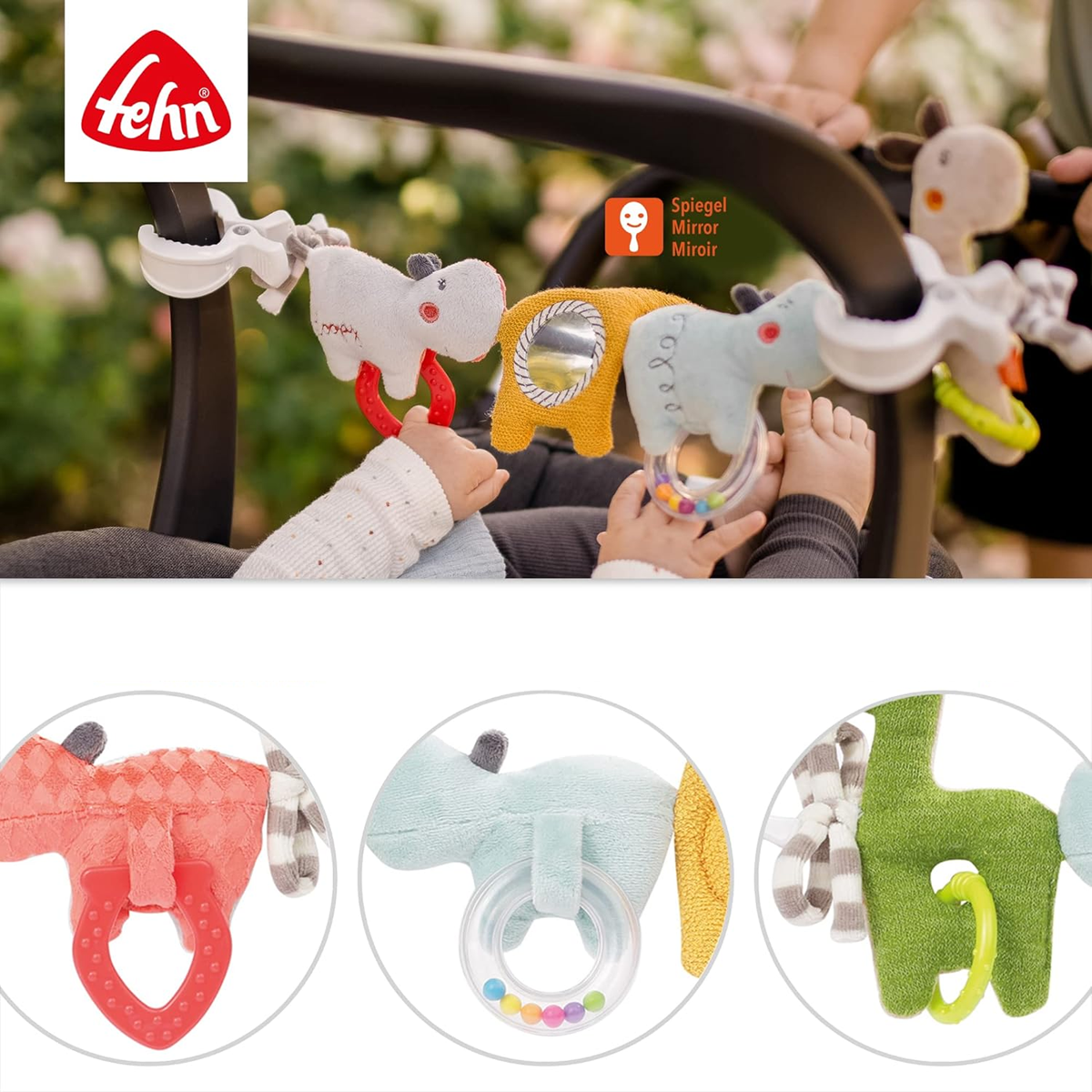 FEHN lanț cu pandantive pentru cărucior, pătuț și scaun auto LOOPY & LOTTA 55 cm