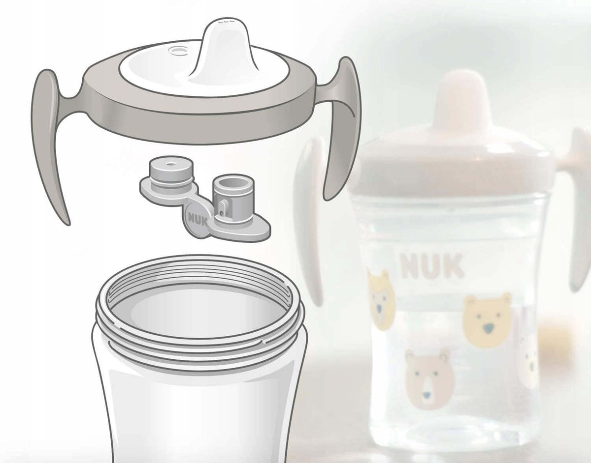 NUK Trainer Cup KUBEK NIEKAPEK lew i zebra 6 m+ 230 ml, niebiesko-zielony kubek niekapek z uchwytami