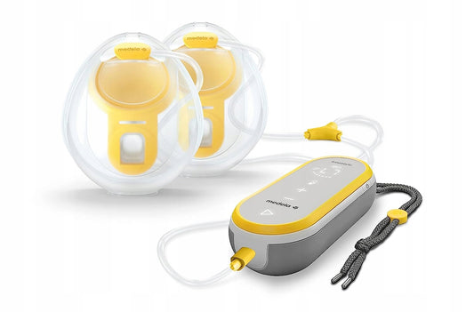 MEDELA Freestyle Flex podwójny LAKTATOR hands-free, żółto-szary laktator elektryczny z akumulatorem i zasilaczem