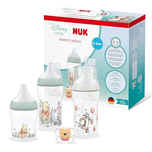 NUK Perfect Match zestaw butelek antykolowych 0+ 4 elementy DISNEY, butelki 150 ml i 260 ml z smoczkiem