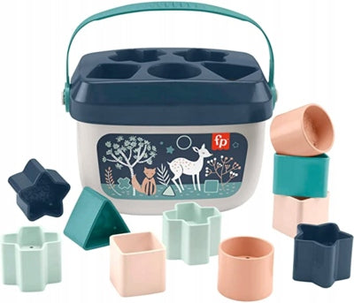 Fisher Price Nocny Las sorter z 10 klockami obok pojemnika