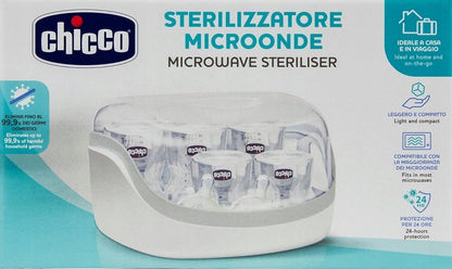 CHICCO sterylizator mikrofalowy biały, kompaktowy sterylizator do butelek i smoczków, idealny do domu i podróży