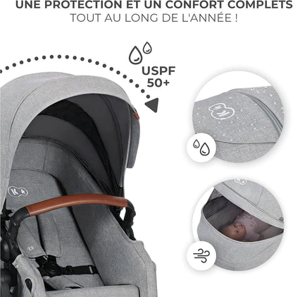 KINDERKRAFT B-TOUR carrinho multifunções 3 em 1 até 22kg + cadeira auto MINK PRO