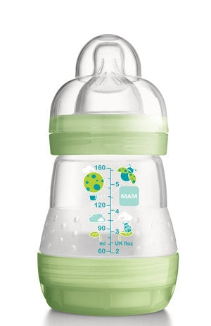 MAM butelka antykolkowa 160ml 0+ zielona butelka antykolkowa dla niemowląt z silikonowym smoczkiem i wentylowaną podstawą