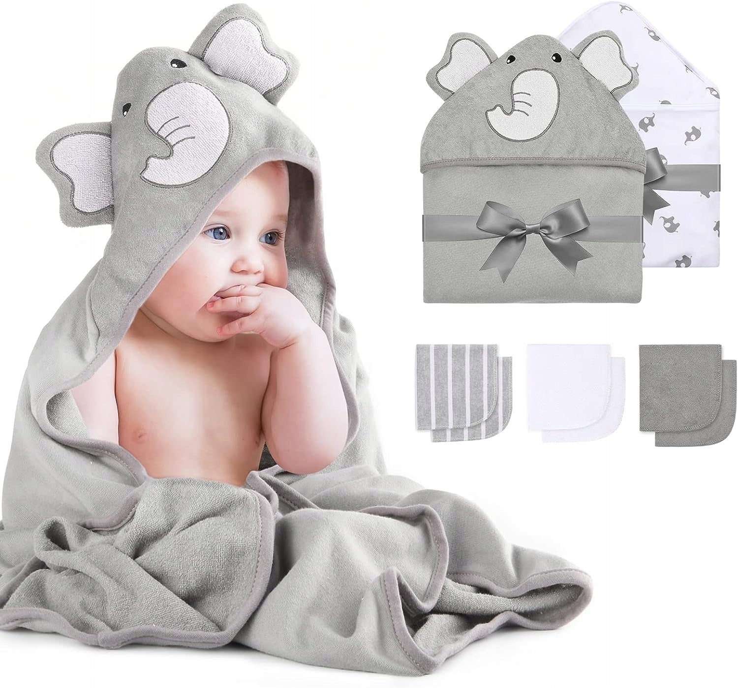 MOMCOZY kapucnis törölköző x2 76x76 +6 db 24x24-es mosdókendő