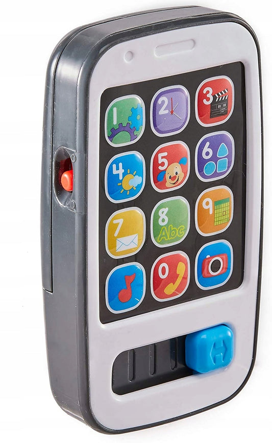 FISHER-PRICE smartfon interaktywny J.NIEMIECKI, używany, 30 melodii, 12 przycisków aplikacji, dla dzieci 6-36 m