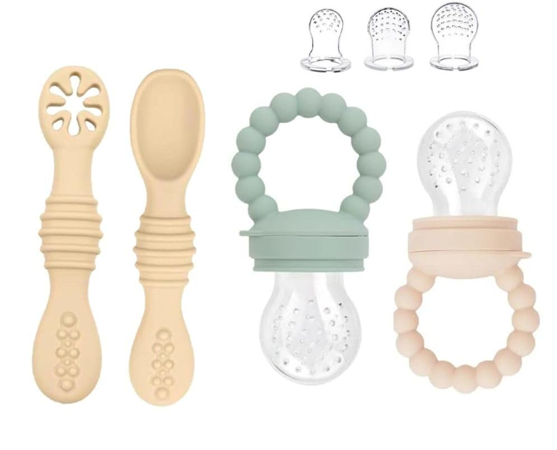 STONNY anneau de dentition distributeur de fruits pour enfants 3-24 mois 2 pièces + 6 embouts et 2 cuillères