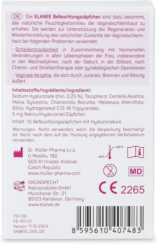 ELANEE nawilżające globulki dopochwowe bez hormonów x10 – zdjęcie produktu 2