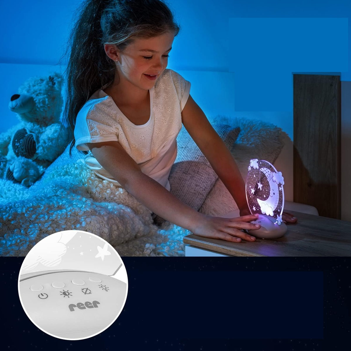 REER ColourLumy lampka nocna LED 5 kolorów KSIĘŻYC