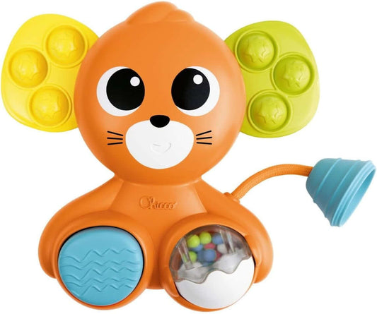 CHICCO Myszka sensoryczna z grzechotką piszczałką Pop It 18 x 19 cm – zdjęcie 1