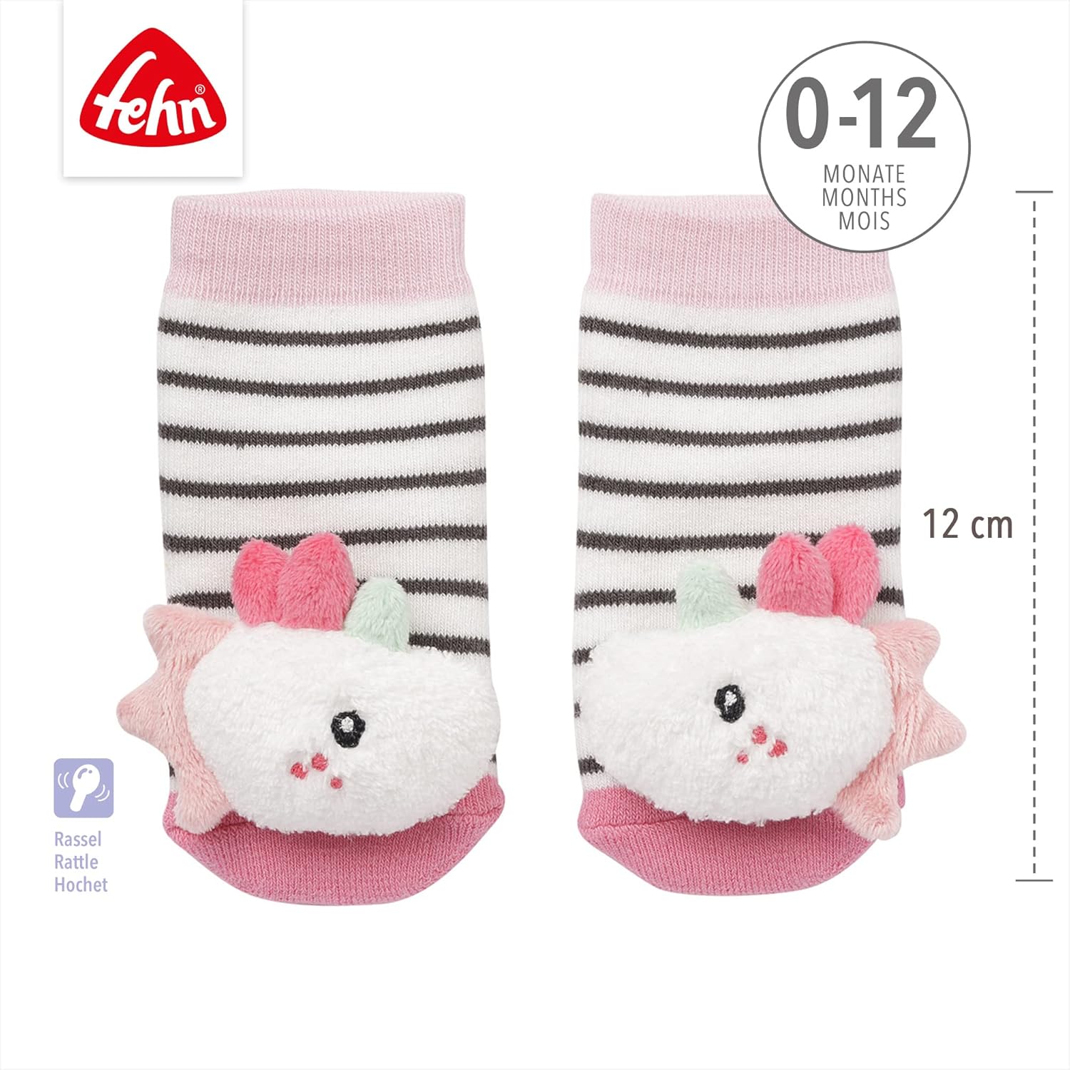 rattle in each sock for additional sensory stimulation, soft material ensuring comfort and ease of wear