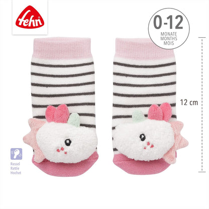 rattle in each sock for additional sensory stimulation, soft material ensuring comfort and ease of wear