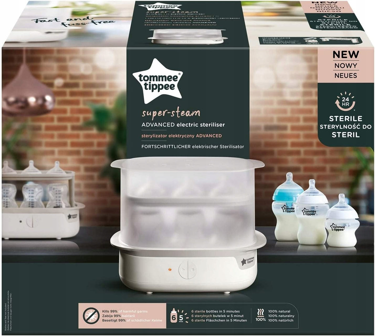 TOMMEE TIPPEE elektryczny sterylizator parowy do 6 butelek, zabija 99,9% bakterii i utrzymuje sterylność do 24 godzin