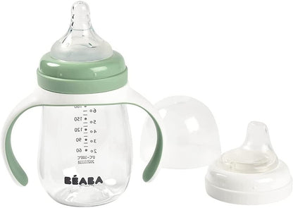 BEABA Trainingsflasche 2in1 auslaufsicherer Becher mit zwei Mundstücken 210 ml 4 Monate+