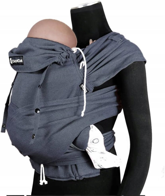 DIDYMOS DidyKlick nosidełko ergonomiczne 3-20kg, szare nosidło miękkie z kapturem i regulacją