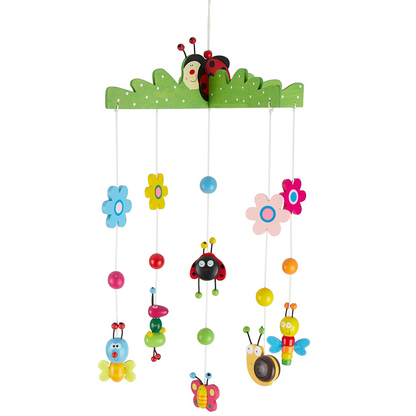 BIECO 3D rože in žuželke leseni vrtiljak za posteljico 26 x 39 cm