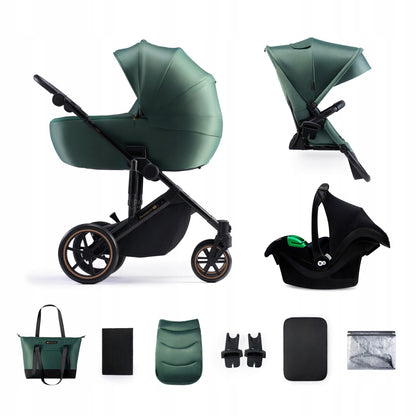 KINDERKRAFT PRIME2 PRO 3w1 wózek wielofunkcyjny do 22kg + fotelik MINK PRO – DARK GREEN – zdjęcie 1