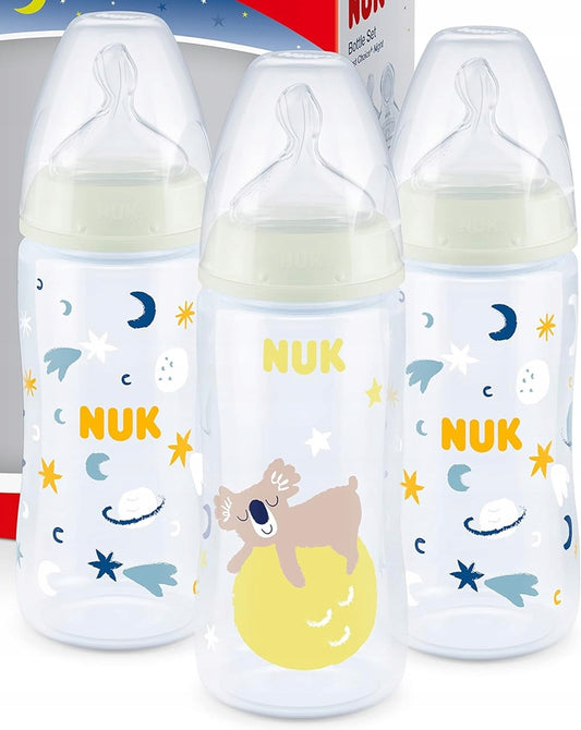 NUK First Choice+ Night sada 3 svítících lahví 300 ml 6-18 m dudlík M