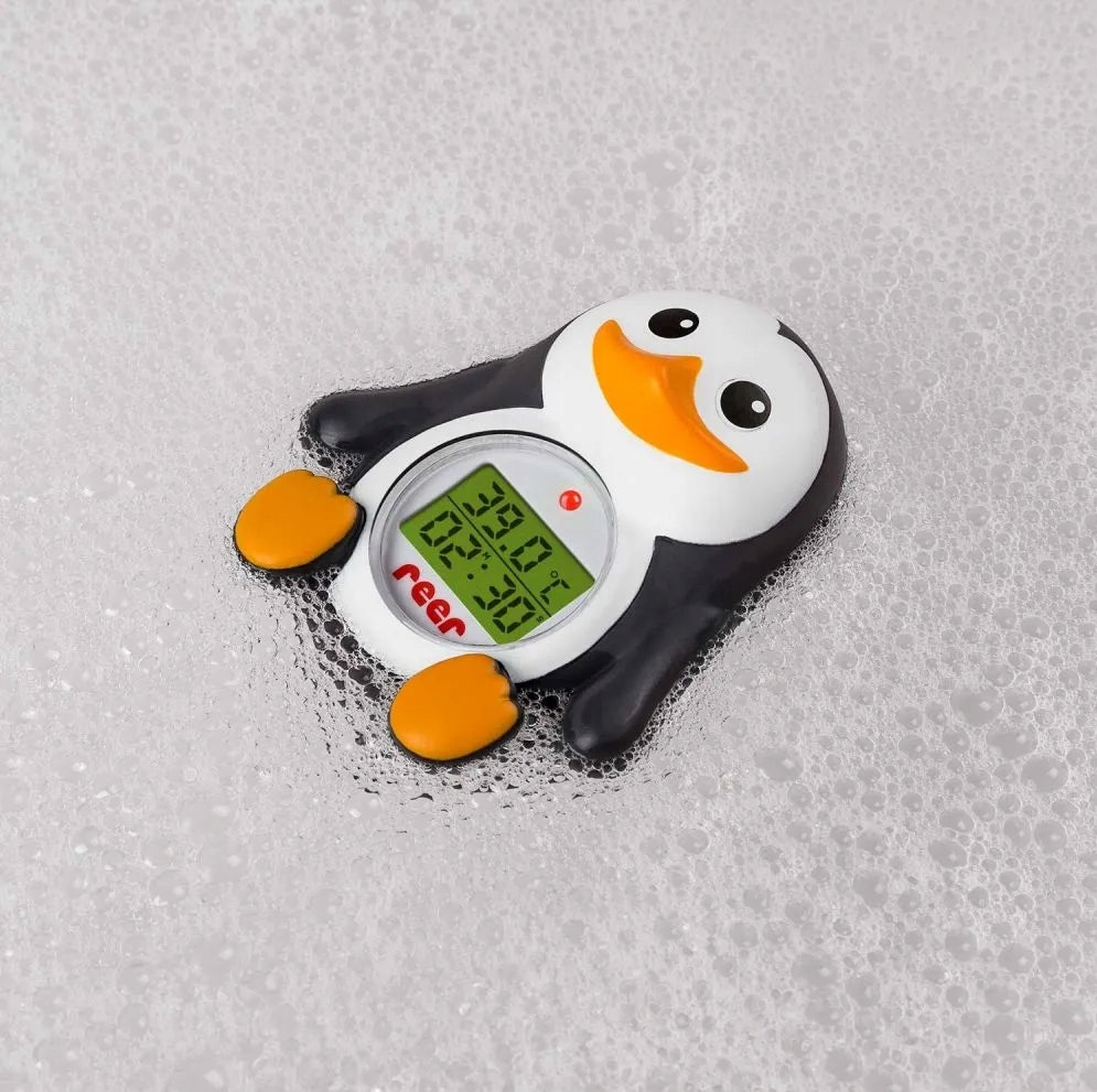 REER MyHappyPingu 2w1 cyfrowy termometr kąpielowy i pokojowy, pływający pingwin do pomiaru temperatury wody i otoczenia