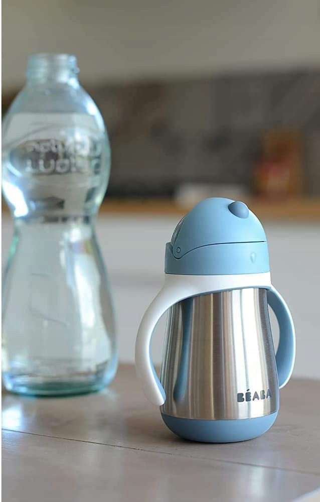 BEABA kubek niekapek ze słomką STALOWY 250 ml