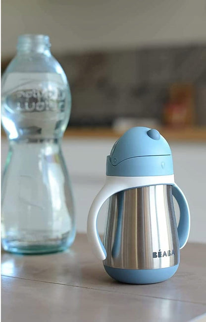 BEABA kubek niekapek ze słomką STALOWY 250 ml
