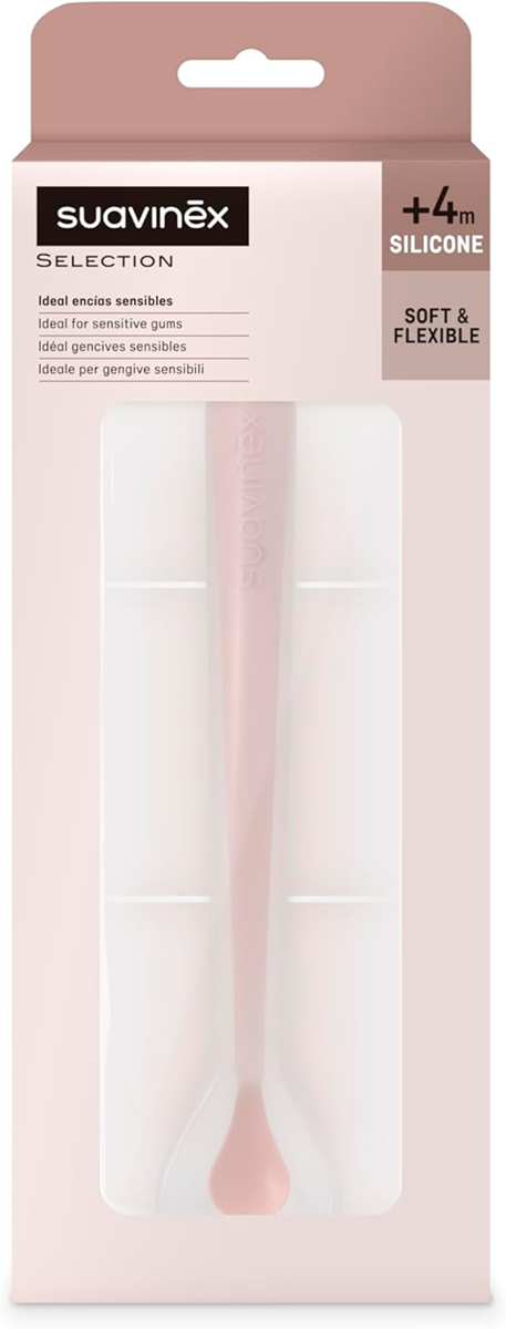 SUAVINEX Selection prilagodljiva silikonska žlička 16 cm 4 m+ rožnata
