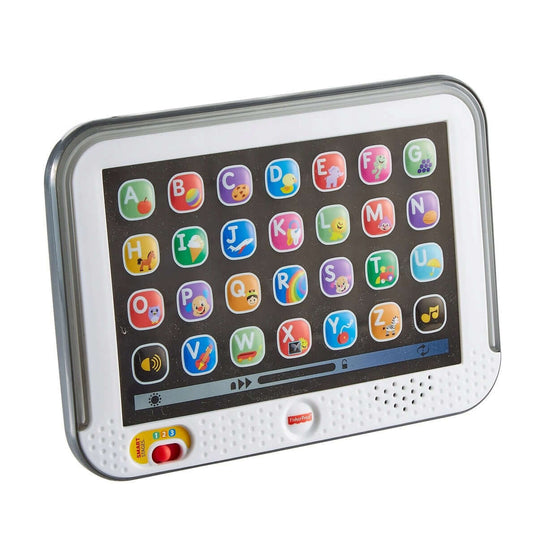 FISHER-PRICE tablet interaktywny J.NIEMIECKI z literami A-Z, muzyką i 28 przyciskami, używany