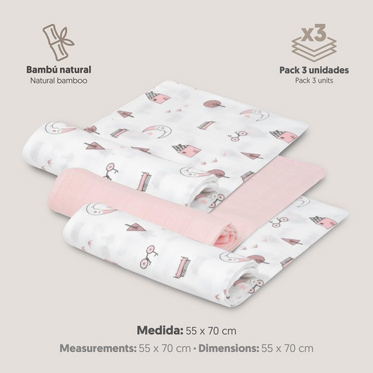 INTERBABY otulacze muślinowe x3 bambus bawełna 55x70cm – zdjęcie produktu 2