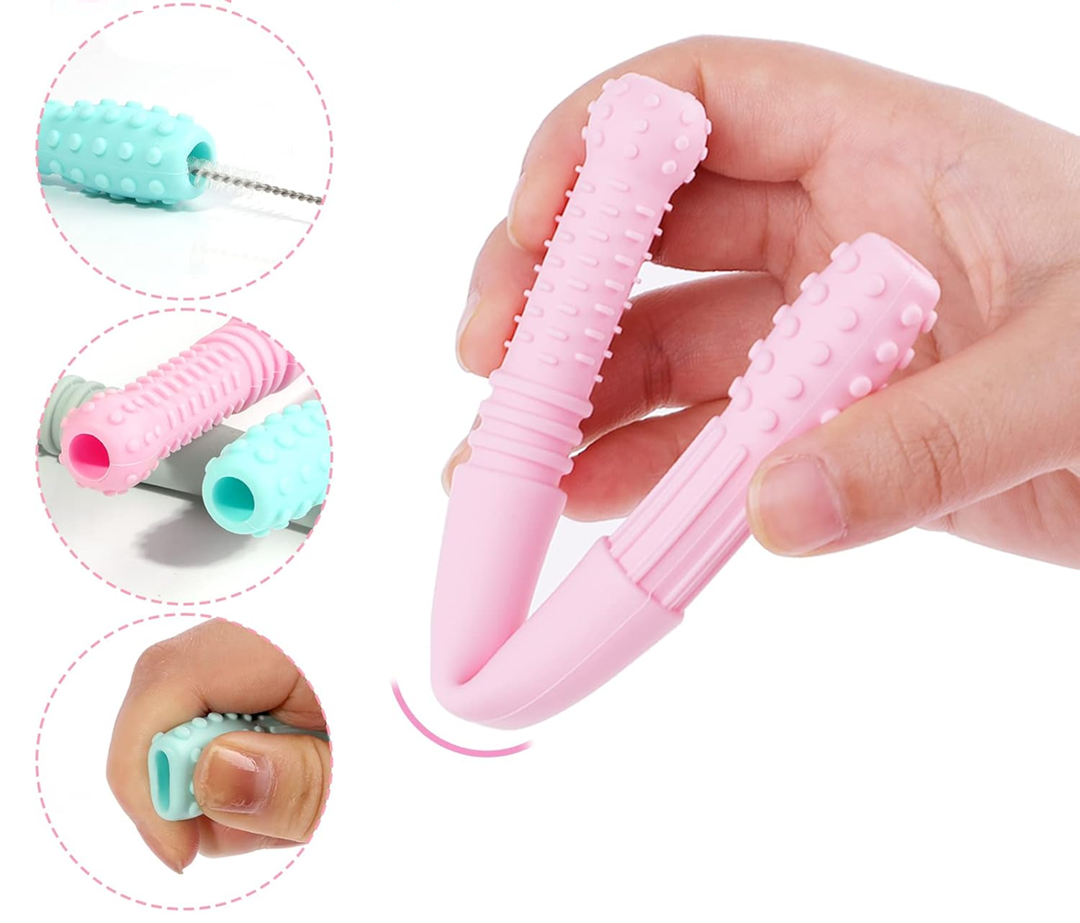 HOPTON jucărie de dentiție din silicon pentru masaj, 3 bucăți + perie de curățare, 16,8 cm