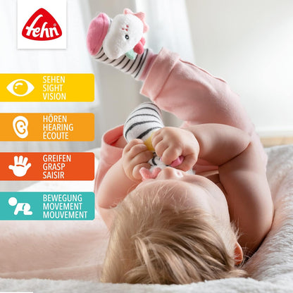 rattle in each sock for additional sensory stimulation, soft material ensuring comfort and ease of wear