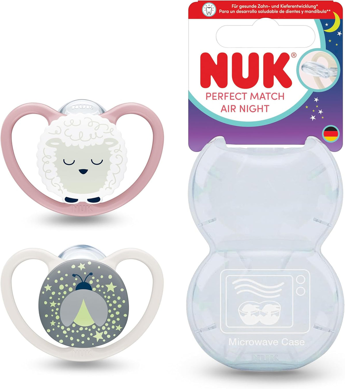 NUK Perfect Match Air Night smoczki uspokajające 0-6m x2 ŚWIECĄCE