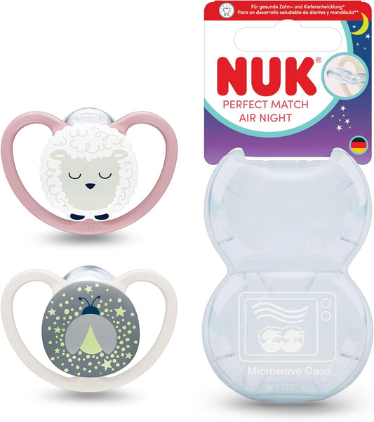 NUK Perfect Match Air Night πιπίλες 0-6 μηνών x2 ΦΩΣ