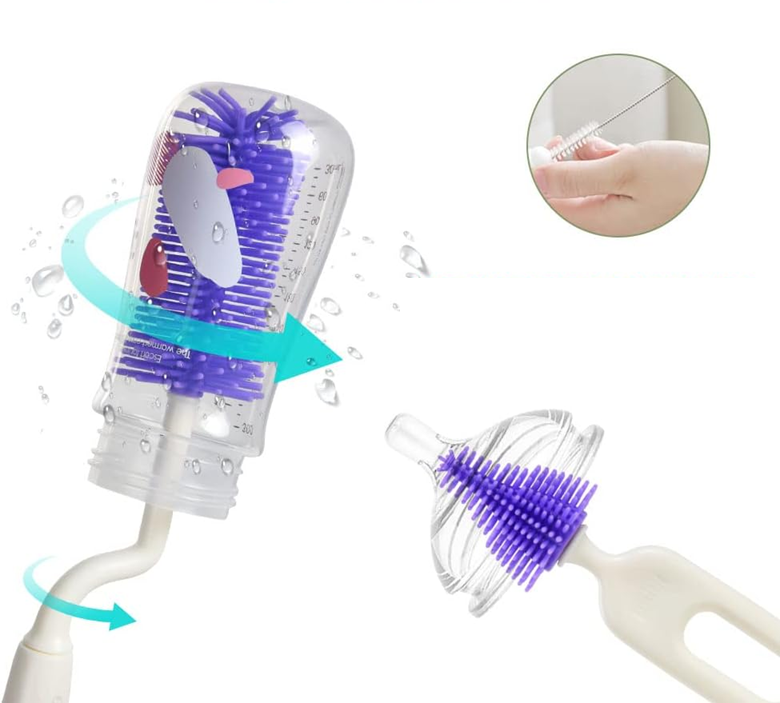 VICLOON 3-in-1 siliconen borstels voor het reinigen van flessen, fopspenen en rietjes 32cm