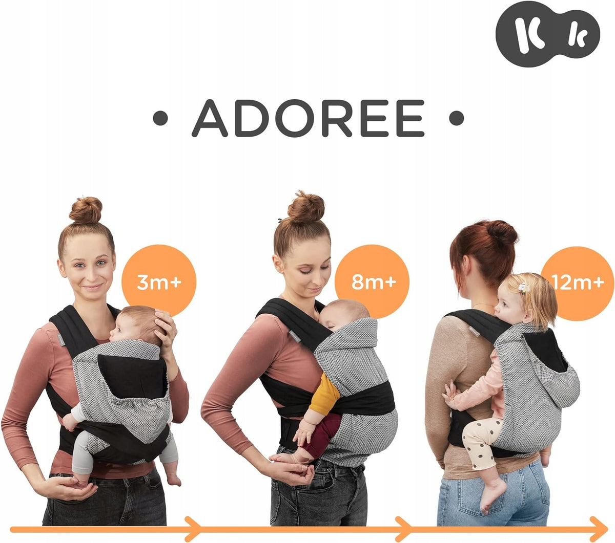 KINDERKRAFT ADOREE nosidełko ergonomiczne MEI TAI 3m+ do 20 kg, czarno-białe, regulacja dla niemowląt