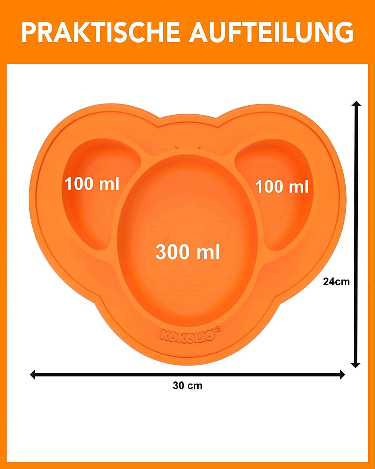 KOKOLIO mata talerzyk 3 KOMORY antypoślizgowy zintegrowana silikonowa mata miętowa, 300 ml i 2x100 ml