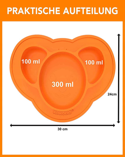 KOKOLIO mata talerzyk 3 KOMORY antypoślizgowy zintegrowana silikonowa mata miętowa, 300 ml i 2x100 ml
