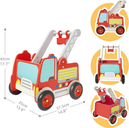 LABEBE hölzerner Nachzieh-Feuerwehrwagen 37,5 x 45 cm