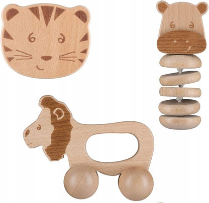 BEBE CONFORT set de jucării din lemn cu zornăitoare, 3 luni+