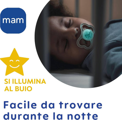 MAM Air Night smoczek uspokajający silikonowy 16 m+ x2 ŚWIECĄCE