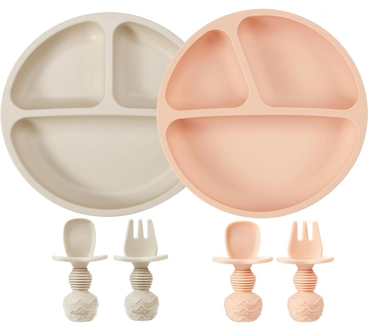 PANDAEAR set in silicone 2 piatti divisi in tre scomparti 2 cucchiai 2 forchette