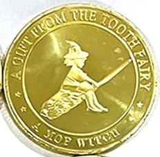 BRADOC Wróżka Zębuszka pozłacana metalowa moneta pod poduszkę 4 cm CZAROWNICA