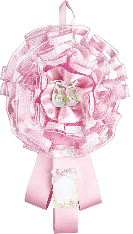 MARELI fiocco nascita 32 cm ceramica tulle raso