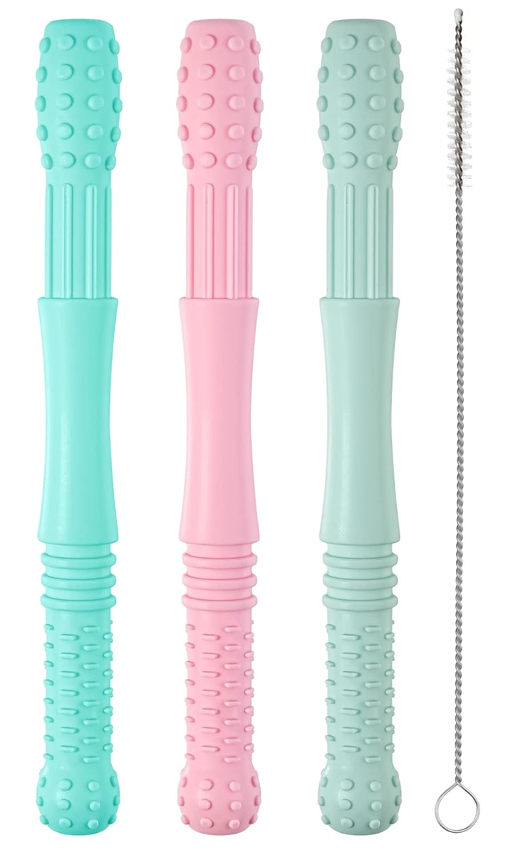 HOPTON jucărie de dentiție din silicon pentru masaj, 3 bucăți + perie de curățare, 16,8 cm