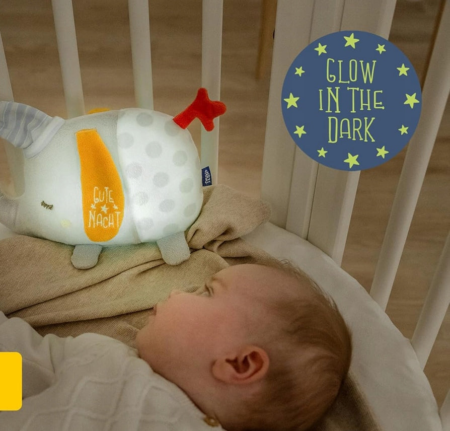 FEHN knuffel met nachtlampje 4 kleuren en oplichtend borduurwerk olifant