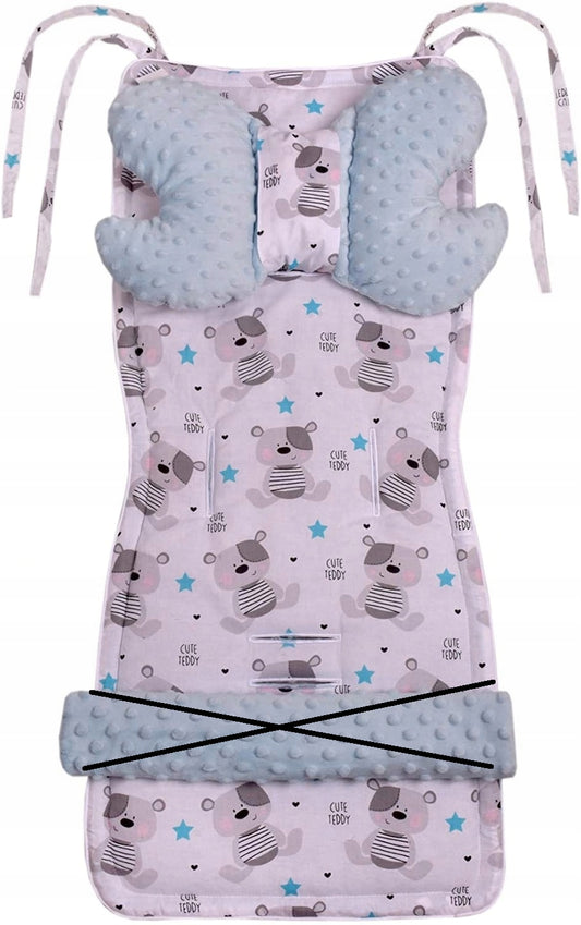 MEDI PARTNERS wkładka do wózka motylek kocyk poduszka 4el MINKY niebiesko-biały z nadrukiem cute teddy