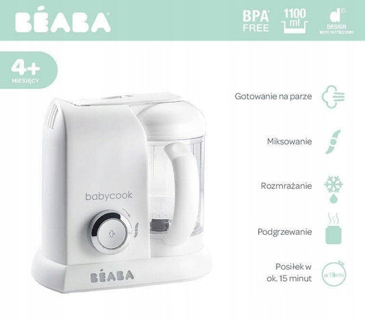 BEABA Babycook ROBOT KUCHENNY 4w1 parowar, mikser, biały, BPA free, 1100 ml, 4+ miesiące