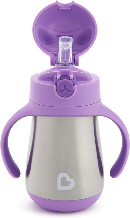 MUNCHKIN Cool Cat rozsdamentes acél, szívószálas itatópohár, 237 ml