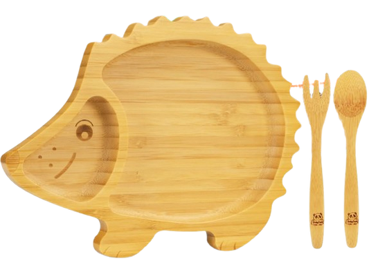 BABYLOVIT cuenco de bambú con ventosa, cuchara y tenedor ERIZO