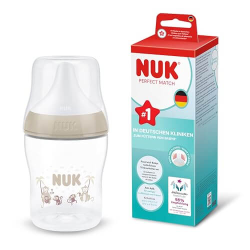 NUK Perfect Match butelka antykolkowa 150 ml od 0 mies. Małpka, butelka dla niemowląt z systemem antykolkowym i Temperature Control